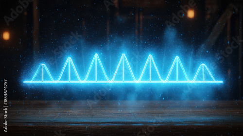 Holographic wave neon line blue glow futuristic display laboratory scene forensic lab investigation glowing readout showing repeating triangular