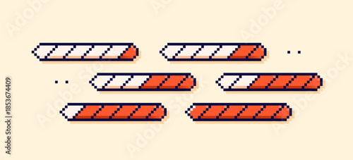 A red pixel art bar showing game progress and remaining lives.