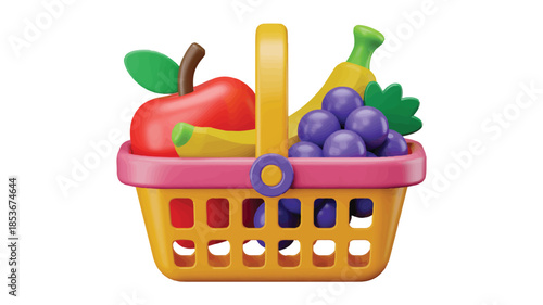 Shopping basket filled with fresh fruits groceries for healthy eating and market purchases