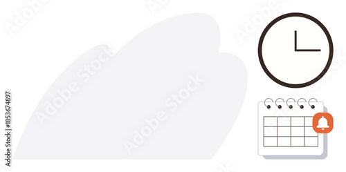 Wall clock and calendar with a notification bell represent planning, organizing, and tracking appointments. Ideal for productivity, deadlines, reminders, scheduling, project management