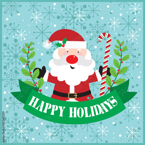 Christmas card with santa and candy cane