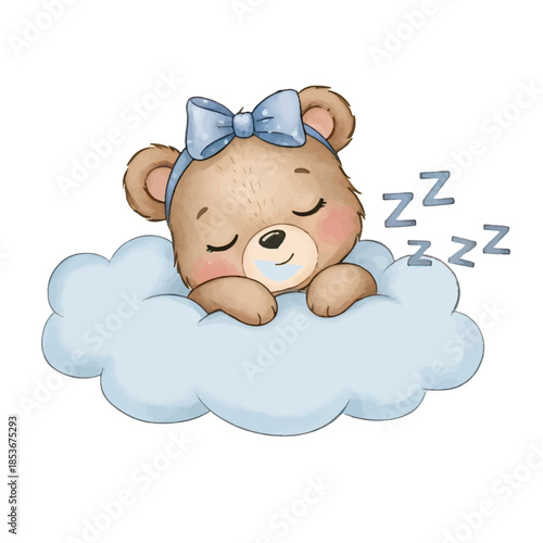 Cute cartoon teddy bear baby boy in a pink diaper smiling with love and fun childhood feeling