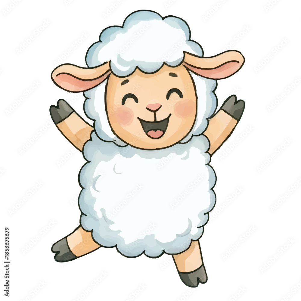 Naklejka premium A cute funny cartoon sheep wearing a chef hat and cooking on a farm