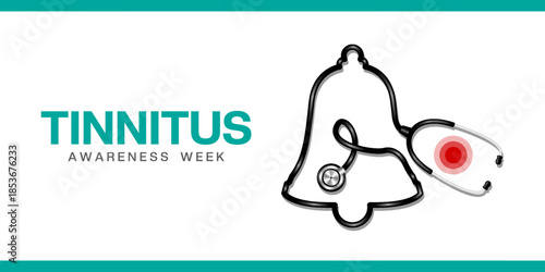 Tinnitus Awareness Week. Bell shape stethoscope. Great for cards, banners, posters, social media and more. White background.  