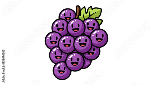 Cartoon Purple Grapes with Smiling Faces.