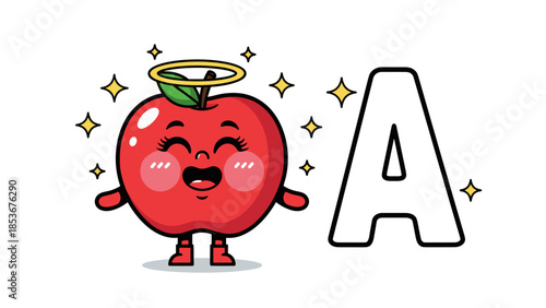 Cartoon Tomato Character with Halo and Letter A.