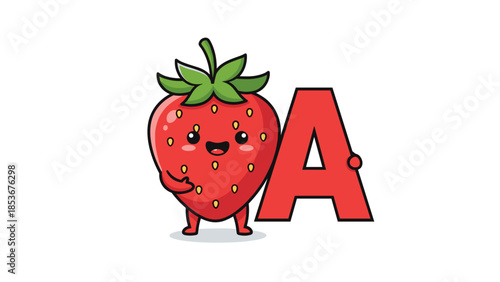 Cartoon Strawberry Character with Letter A.