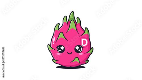 Cute Cartoon Dragon Fruit Character Illustration.