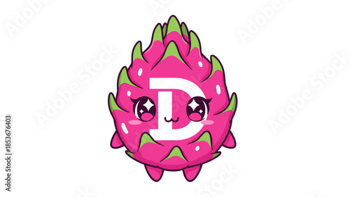 Cute Cartoon Dragon Fruit Character Smiling.