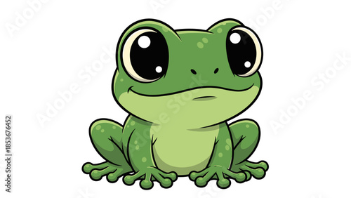 Cute Cartoon Green Frog Illustration.