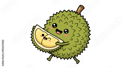 Durian Fruit Cartoon Character Eating Durian.