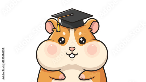 Hamster Wearing Graduation Cap Cartoon Character.