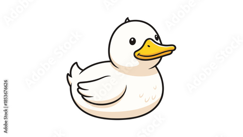 White Cartoon Duck Illustration with Yellow Beak.
