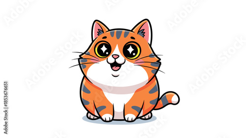 Adorable Cartoon Cat Sitting and Smiling.