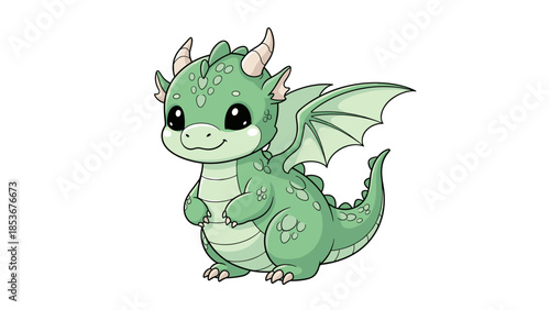 Adorable Cartoon Green Dragon Illustration.