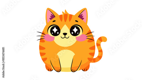Adorable Cartoon Orange Kitten Sitting Cute.