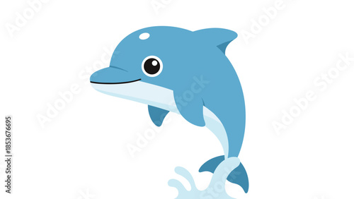 Blue Dolphin Cartoon Illustration Jumping Out Water.