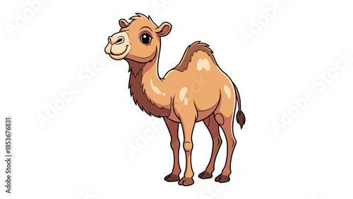 Cartoon Camel Standing on White Background 1.