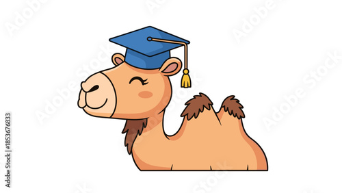 Cartoon Camel Wearing Graduation Cap Smiling.