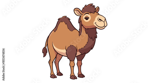 Cartoon Camel Standing on White Background.