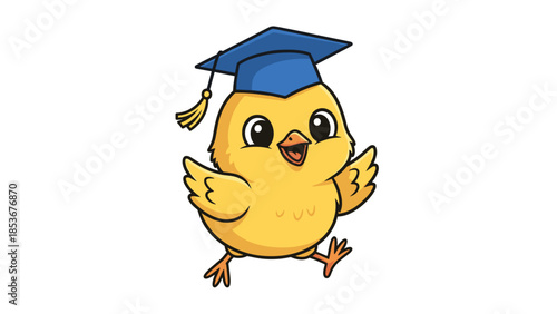 Cartoon Chick Wearing Graduation Cap Illustration.