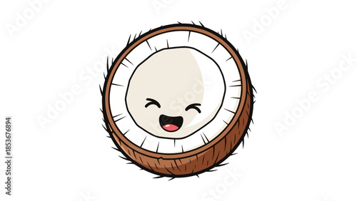 Cartoon Coconut with Happy Facial Expression.