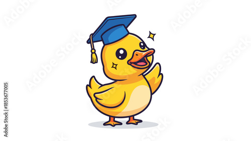 Cartoon Duckling Wearing Graduation Cap.