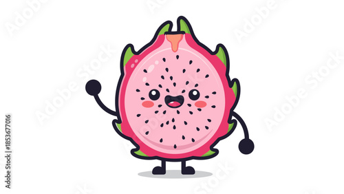 Cartoon Dragon Fruit Character with Arms Legs.