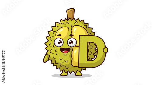 Cartoon Durian Fruit Character with Letter D 1.