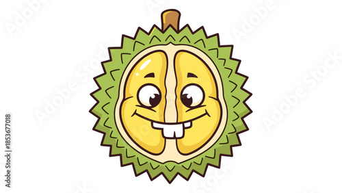 Cartoon Durian Fruit Character Smiling Face.