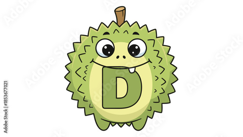 Cartoon Durian Fruit Character with Letter D.