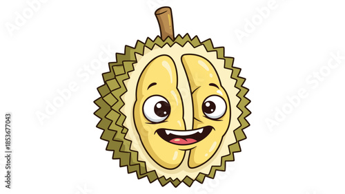Cartoon Durian Fruit with Happy Face.