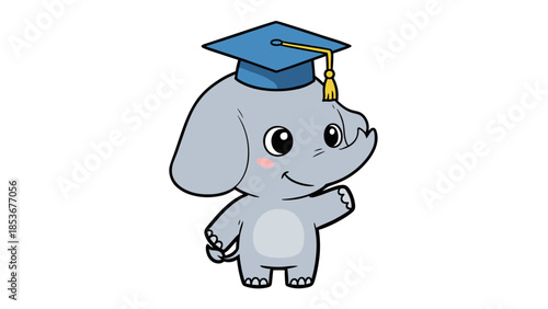 Cartoon Elephant Wearing Graduation Cap.