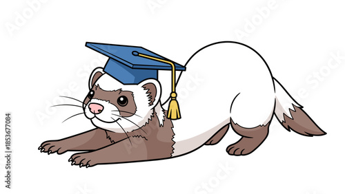 Cartoon Ferret Wearing Graduation Cap.