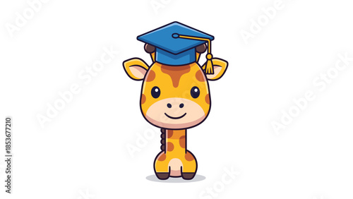 Cartoon Giraffe Wearing Graduation Cap Illustration.