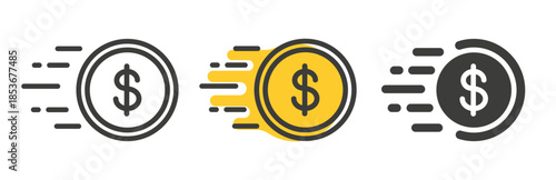 Fast money icon. Quick payment set icons. Prompt financial transactions. Line art.