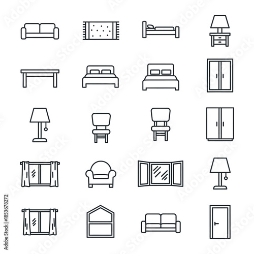 Furniture and home appliances icons set for interior and home design use