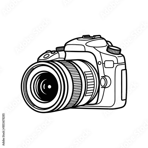 Outline illustration of a digital single-lens reflex camera