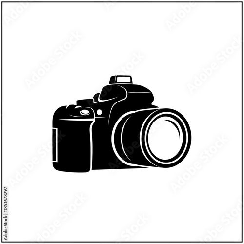 Professional digital SLR camera with lens isolated on white background