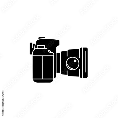 Digital SLR camera side view silhouette in black