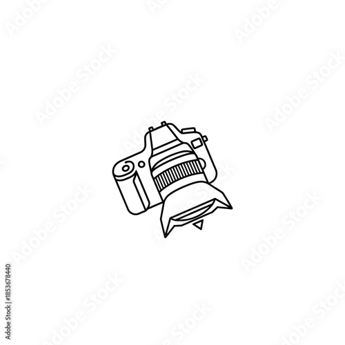 Minimalist line art illustration of a digital single-lens reflex camera