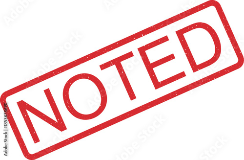 Red textured rectangular ink stamp with the word NOTED in uppercase letters on a plain white background