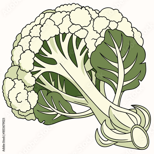 Cauliflower vegetable with green leaves and white florets