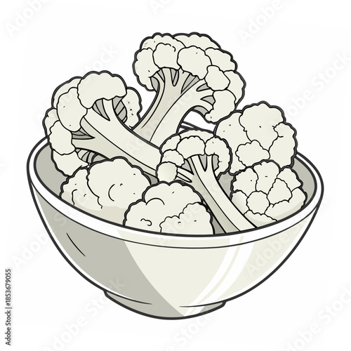 Bowl filled with tiny cauliflower florets vegetable