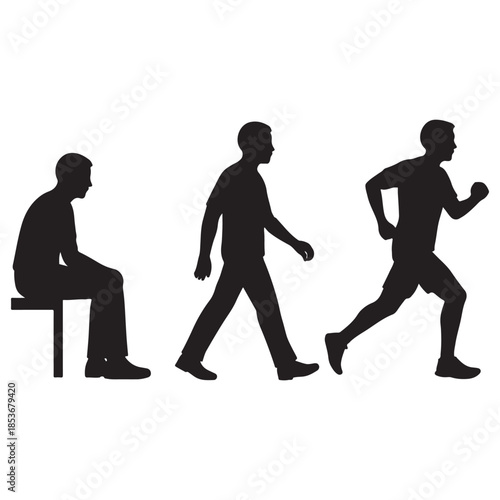 man and woman sitting, walking, running Vector silhouette