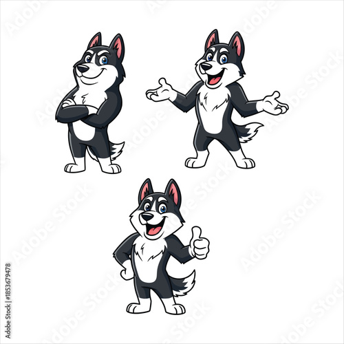 Cartoon Husky Dog Mascot Set Design For Pet Teams And Characters