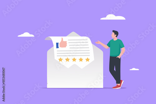 five star ratting illustration with concept of businessman get five stars ratting from email and good feedback, client or customer give review stars concept vector illustration