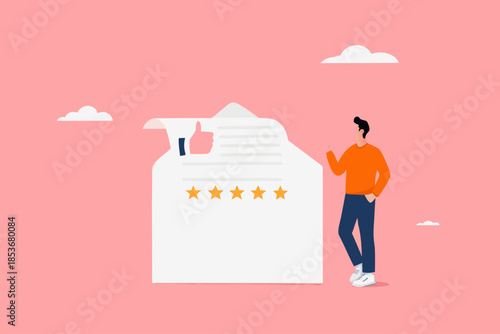 five star ratting illustration with concept of businessman get five stars ratting from email and good feedback, client or customer give review stars concept vector illustration