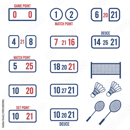 Badminton scoring system isolated on white background