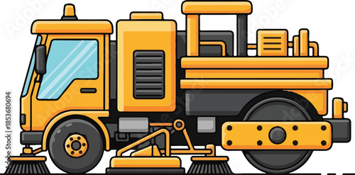 Yellow Street Sweeper Vehicle Illustration